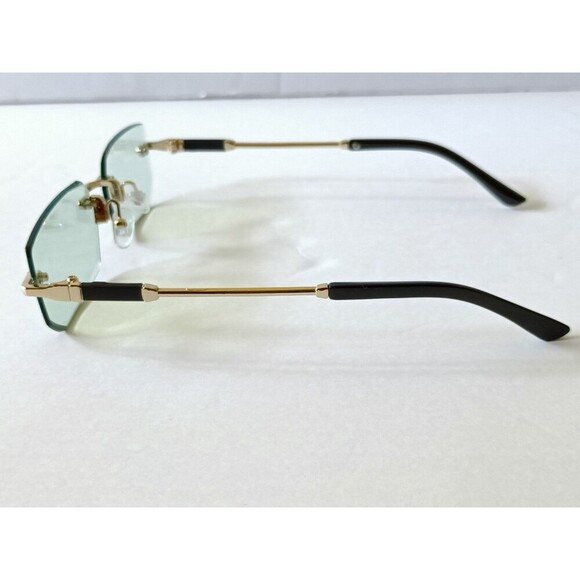 Rimless Sunglasses glasses Blue Tint Lens Gold Frame - Picture 4 of 9